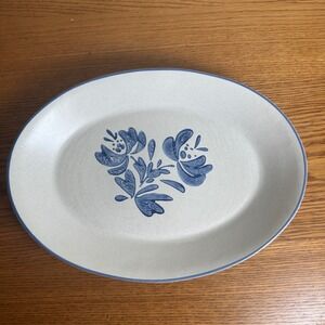 Pfaltzgraff Oval Serving Platter Yorktowne  Blue Floral Pattern Stoneware USA 16